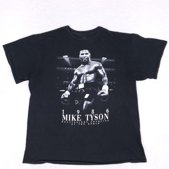 Mike Tyson 1986 Boxing Graphic T-Shirt Large Black Cotton Heavyweight Champion - Picture 1 of 6